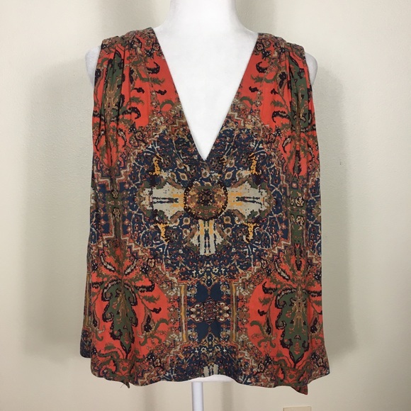 Free People Tops - Free People Orange and Blue Pattern Tank Blouse